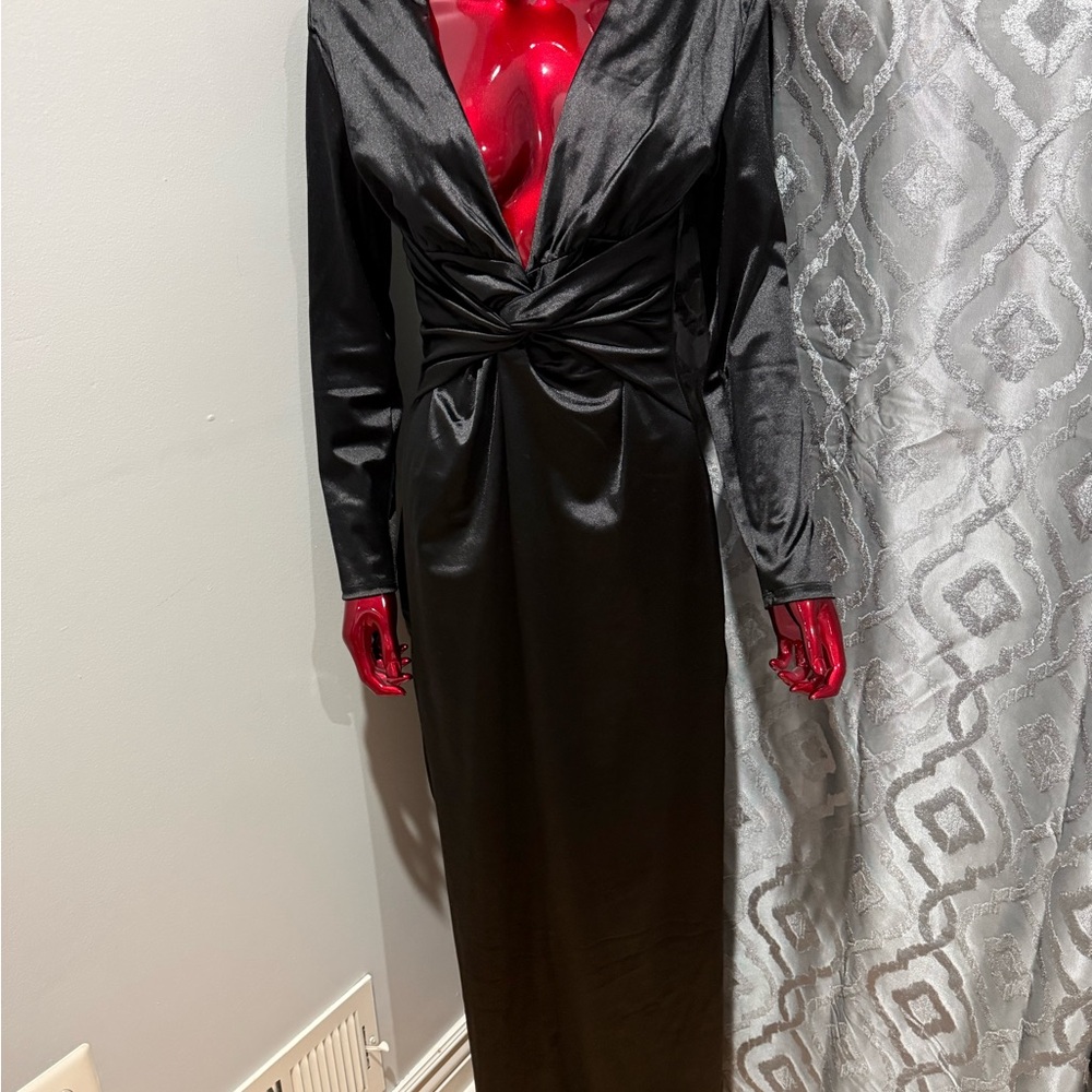 Express Black Long Sleeve Twist Front Satin Maxi Dress